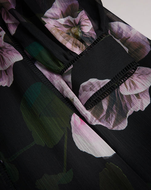 POHLLEY-Dresses-The POHLLEY dress is pure romance. Intricate ladder lace inserts add a touch of delicate detail to this midi, while the cropped lining and teardrop cut-out play with texture to keep the look fresh. Just add heels. Midi dress Paper flowers print Ladder lace inserts Cropped lining Sheer blouson sleeves Stand collar Teardrop neckline cut-out Zip and button fastening- Ted Baker Romania